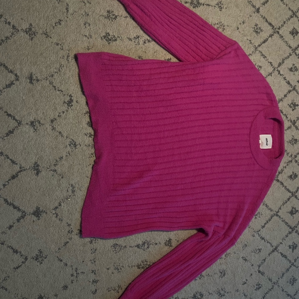 Aerie Pink Crew Neck Ribbed Sweater